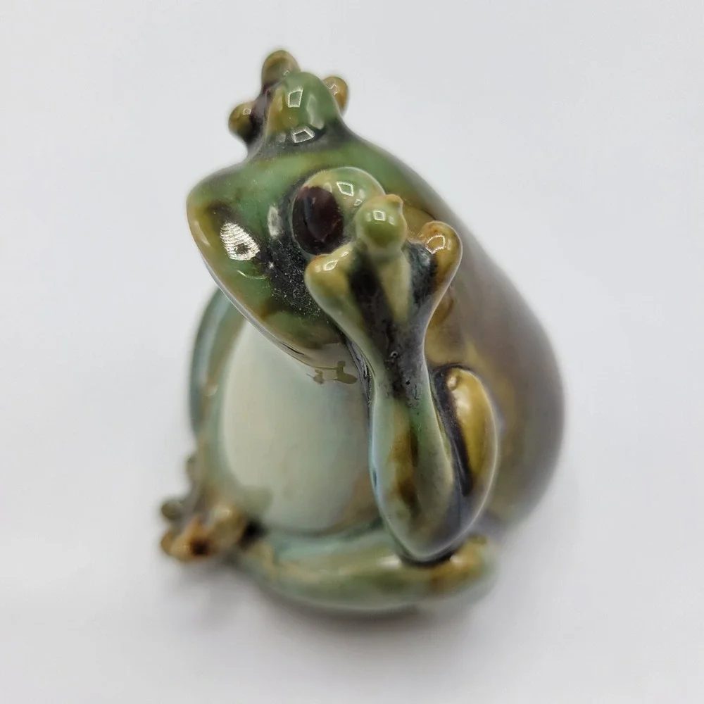 Ceramic Yoga Frog Statue Toad Gift Home Shelf Decor 2.75